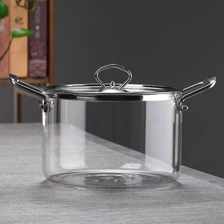 High Borosilicate Glass Cooking Pot with Lid, 3.5L, Clear