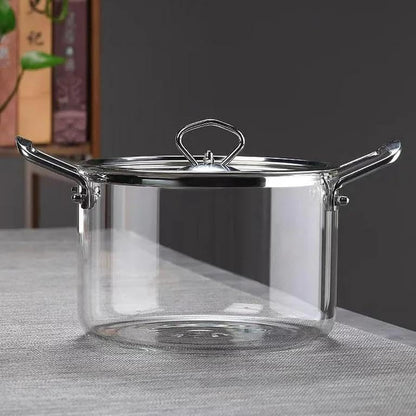 High Borosilicate Glass Cooking Pot with Lid, 3.5L, Clear
