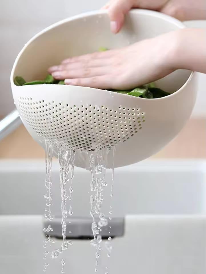 Pack of 2 Amazing Plastic Strainer Bowls Multi Functional Rice, Vegetable, and Fruits Washing Colander Basket, Kitchen Drainer & Drainage Basin for Food Prep