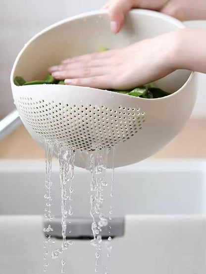 Pack of 2 Amazing Plastic Strainer Bowls Multi Functional Rice, Vegetable, and Fruits Washing Colander Basket, Kitchen Drainer & Drainage Basin for Food Prep