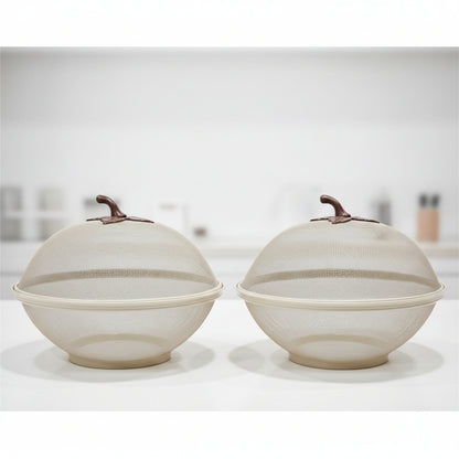 Food Cover Bowls with Handle, Set of 2, Beige, Dome Lid, Fruit Storage