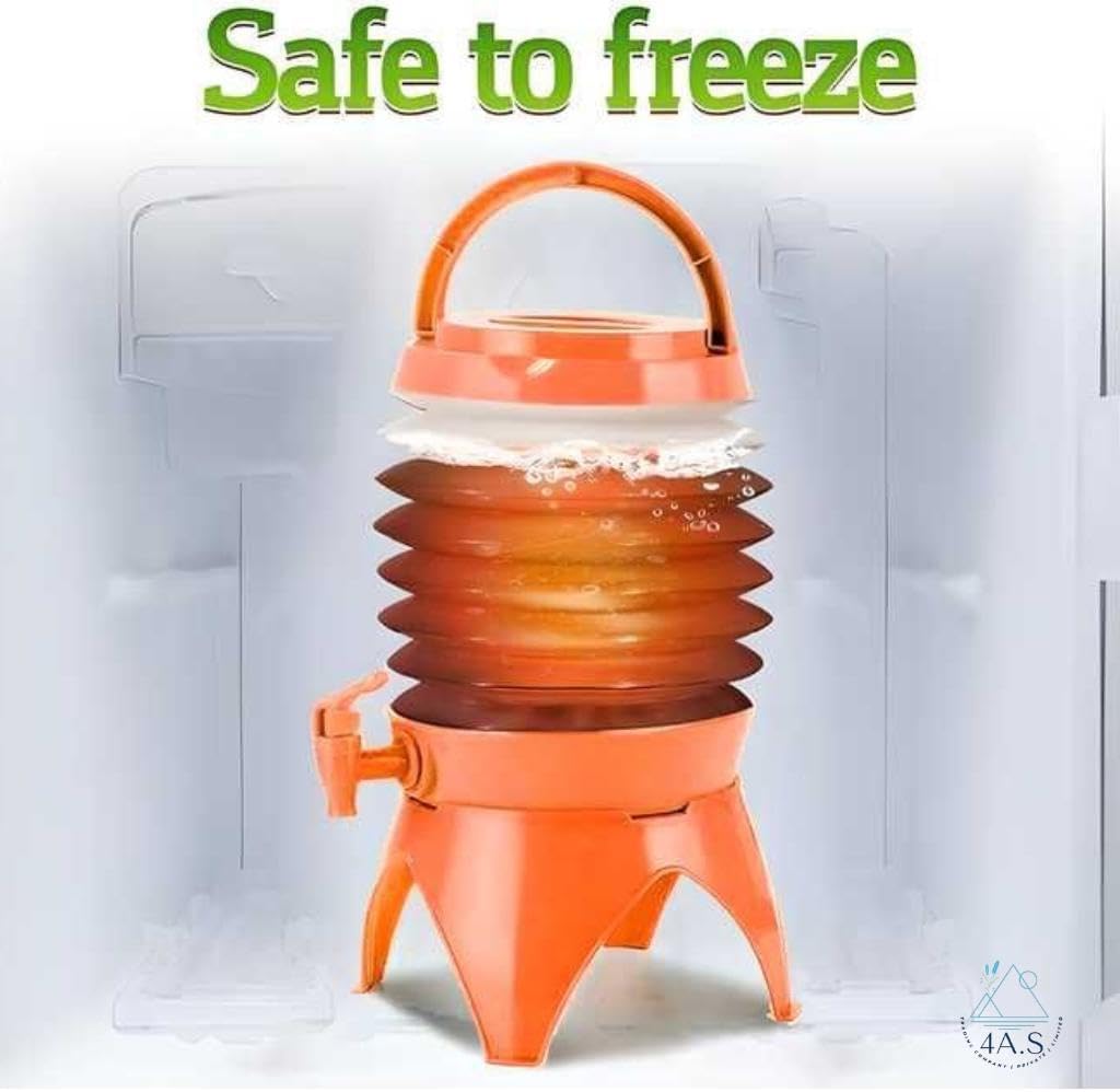 Kitchen Collapsible Water Dispenser with Tap, Orange, Portable Folding Beverage Container with Handle and Stand,5.5 L Capacity