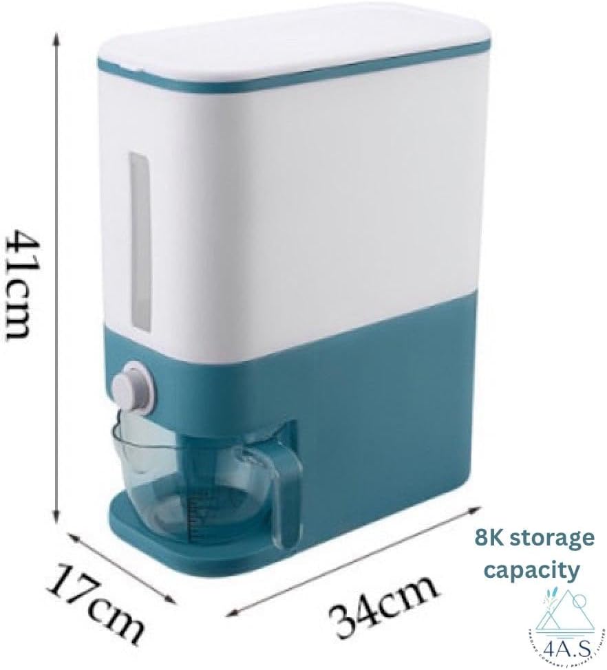 Automatic Rice Dispenser with Measuring Cup Airtight Grain Storage Container, 8KG Capacity