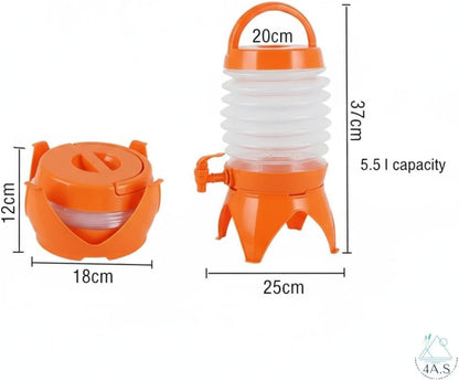 Kitchen Collapsible Water Dispenser with Tap, Orange, Portable Folding Beverage Container with Handle and Stand,5.5 L Capacity
