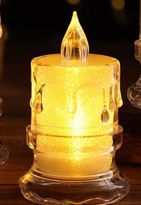 LED Flameless Tealight Candles, Smokeless, Battery Operated, Warm Yellow Light, Clear Drip Design, 12 Pieces Set