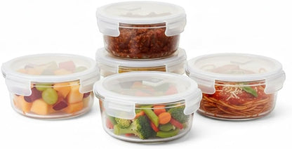 Glass Food Storage Containers with Lids, Round, Clear, Set of 3, (880 ml)