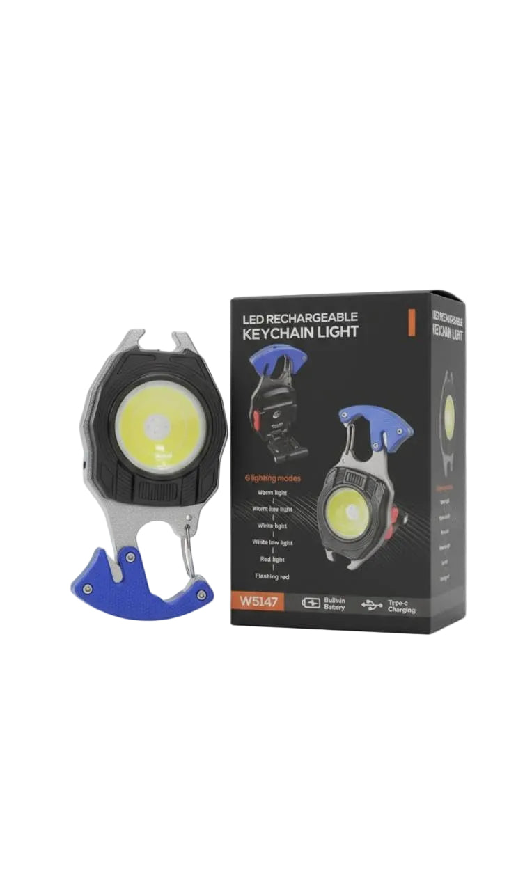 Multipurpose LED Rechargeable Keychain Light, 4-in-1 Multi-Tool, Emergency Safety Device, 6 Lighting Modes, Type-C Charging