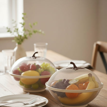 Food Cover Bowls with Handle, Set of 2, Beige, Dome Lid, Fruit Storage