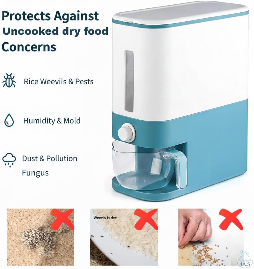 Automatic Rice Dispenser with Measuring Cup Airtight Grain Storage Container, 8KG Capacity