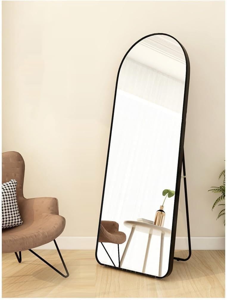 Luxury Full Length Standing Mirror, Arched Top, Black Metal Frame, 167cm x 55.5cm, Floor Mirror with Stand