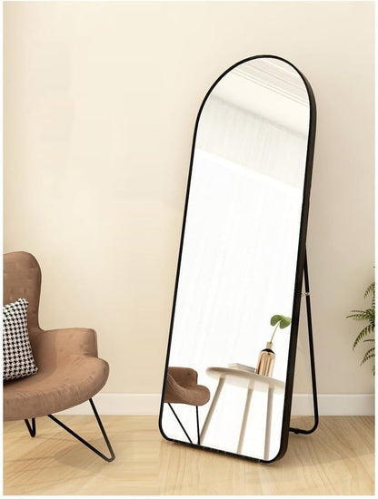 Luxury Full Length Standing Mirror, Arched Top, Black Metal Frame, 167cm x 55.5cm, Floor Mirror with Stand