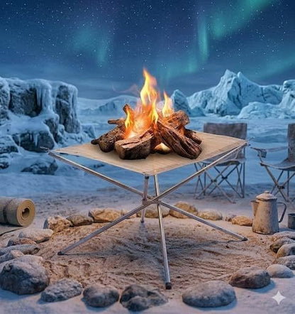 Portable Fire Pit Stand, Stainless SteeL, Foldable Outdoor Camping Fireplace, Washable Heat-Resistant Mesh, Collapsible Wood Burning Grate,72 * 72 * 55 CM