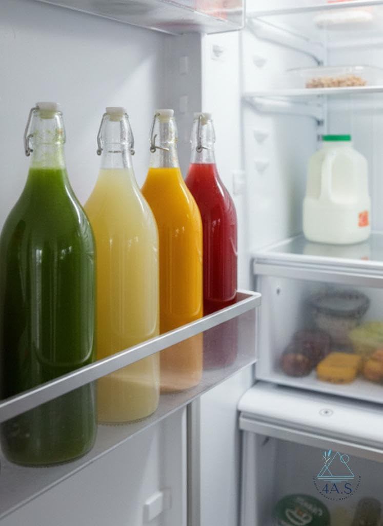 Premium 1 Liter Glass Bottles with Airtight Swing Top Lids – Pack of 12 Reusable Leak-Proof Clear Glass Water, Juice, Oil & Beverage Bottles for Kitchen, Fridge & Home Storage