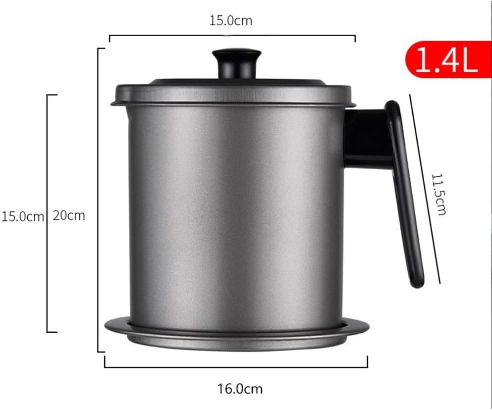 High Quality stainless steel Oil Pot with Mesh Strainer, Premium Non-Stick Coated Stainless Steel, Dishwasher Safe, Anti-Scalding Handle, Grey,1.4 litre Capacity