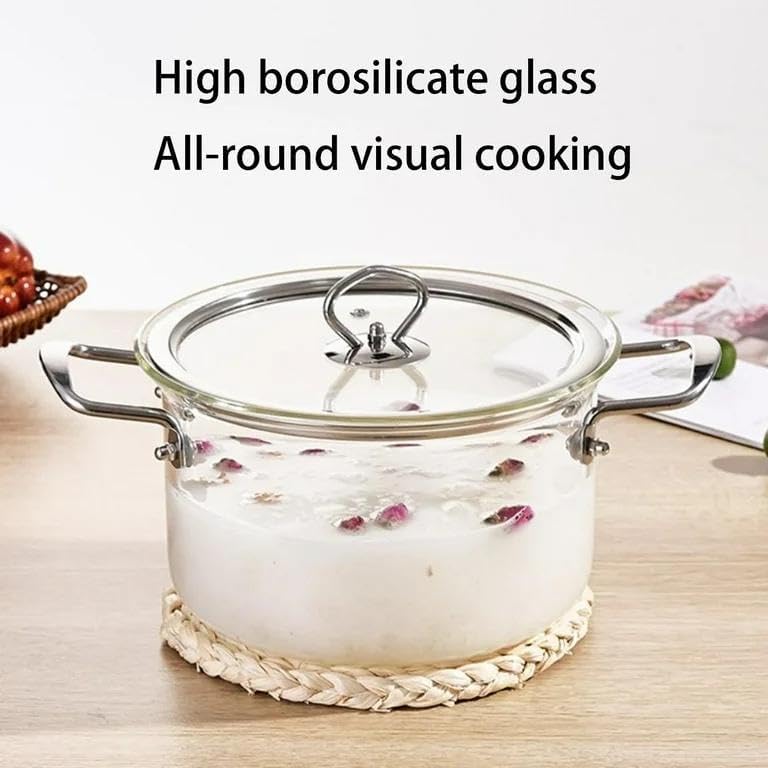 High Borosilicate Glass Cooking Pot with Lid, 3.5L, Clear