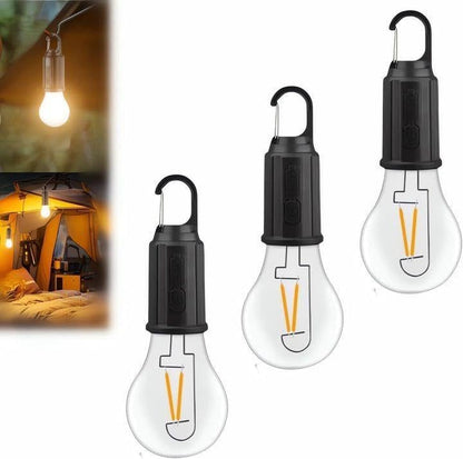 USB Type-C Rechargeable Camping Lamp, Warm Light, Portable LED Bulb with Carabiner Hook, Outdoor Tent Light