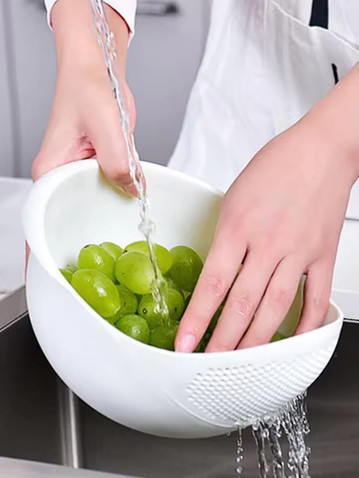 Pack of 2 Amazing Plastic Strainer Bowls Multi Functional Rice, Vegetable, and Fruits Washing Colander Basket, Kitchen Drainer & Drainage Basin for Food Prep