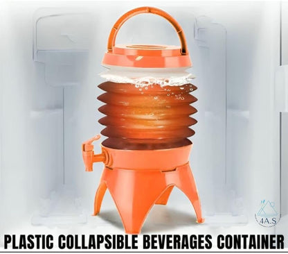 Kitchen Collapsible Water Dispenser with Tap, Orange, Portable Folding Beverage Container with Handle and Stand,5.5 L Capacity