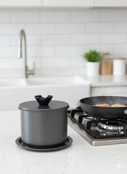 High Quality stainless steel Oil Pot with Mesh Strainer, Premium Non-Stick Coated Stainless Steel, Dishwasher Safe, Anti-Scalding Handle, Grey,1.4 litre Capacity