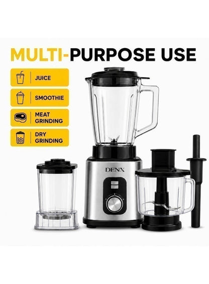 DENX 2000W 3-in-1 Heavy Duty Blender with 3L Jar + Grinder + Meat Mincer, High Speed Multi Function Kitchen Mixer, Smoothie Maker,Juicer, Food Processor for Home & Commercial Use