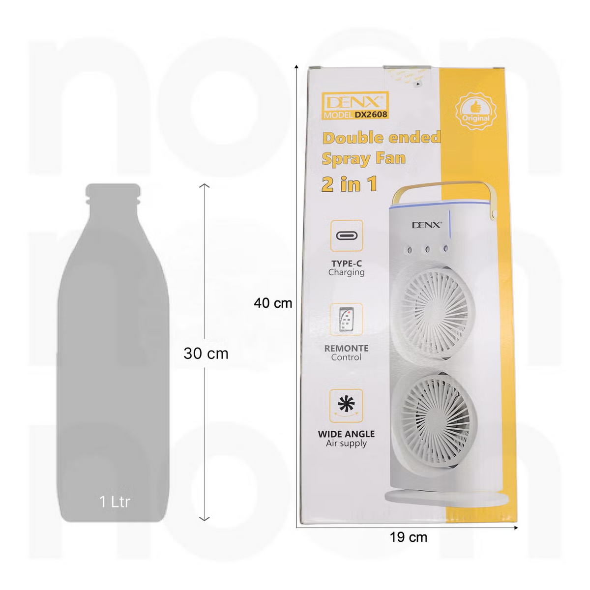 Denx Portable Double-Ended Spray Fan With Remote Control – Power by USB Type C Mist Cooling