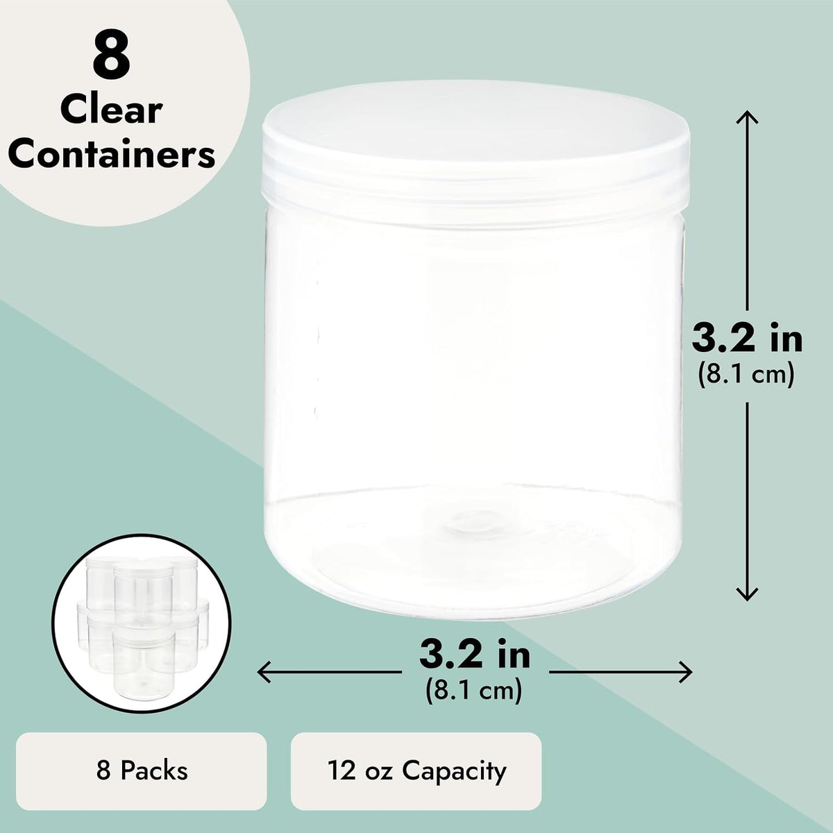 8 Pack Clear 12 oz Plastic Jars with Lids, Slime Containers for Kids DIY Crafts,and other storage container
