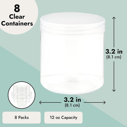 8 Pack Clear 12 oz Plastic Jars with Lids, Slime Containers for Kids DIY Crafts,and other storage container