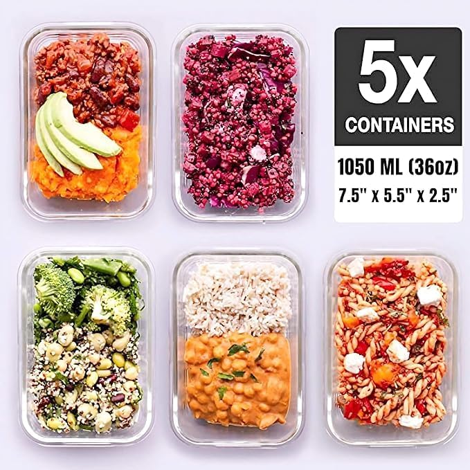Premium Borosilicate Glass Food Storage Containers, set of 5