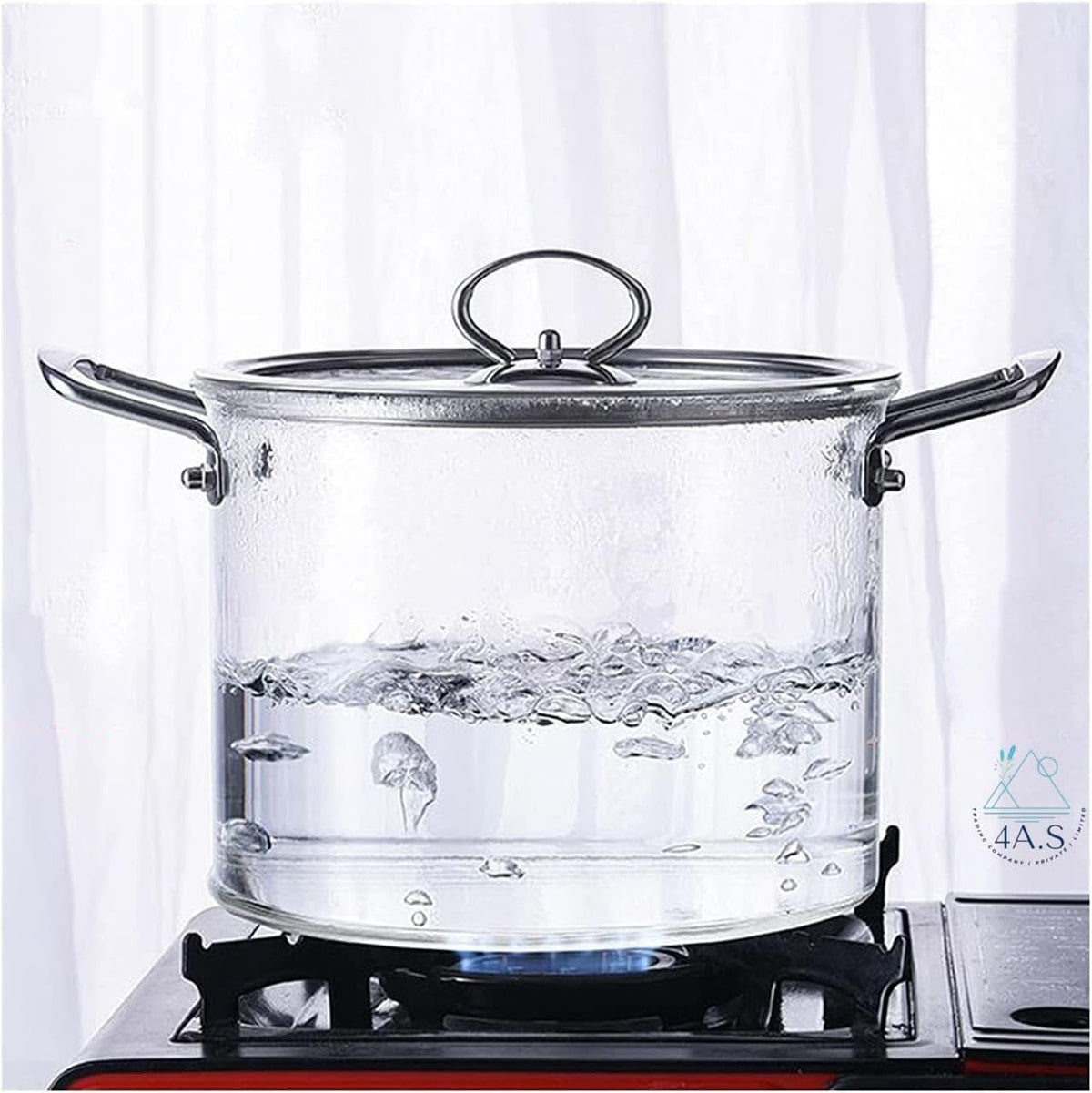 Extra Transparent High Borosilicate Glass Stock Pot with Lid, 5.5L Heat-Resistant Clear Cooking Pot, Double-Ear Anti-Scalding Handles, Breathable Air Hole Design