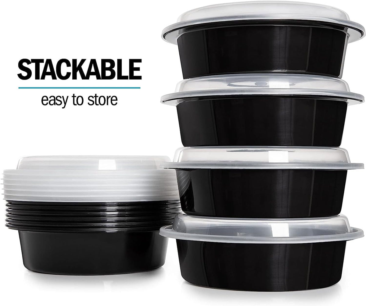 Pack of 25 Round Meal Prep Boxes with Lid, 1000 ml,