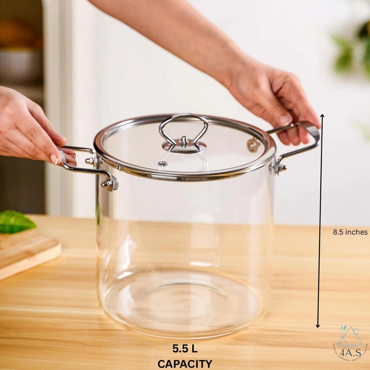Extra Transparent High Borosilicate Glass Stock Pot with Lid, 5.5L Heat-Resistant Clear Cooking Pot, Double-Ear Anti-Scalding Handles, Breathable Air Hole Design