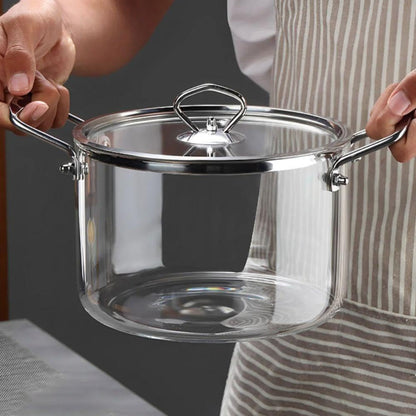 High Borosilicate Glass Cooking Pot with Lid, 3.5L, Clear