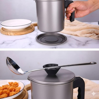 2L Oil Strainer Pot with Fine Mesh Filter – Stainless Steel Grease Keeper with Dust Lid, Non-Slip Base, and Easy-Grip Handle – Perfect for Frying Oil, Cooking Grease, and Kitchen Storage