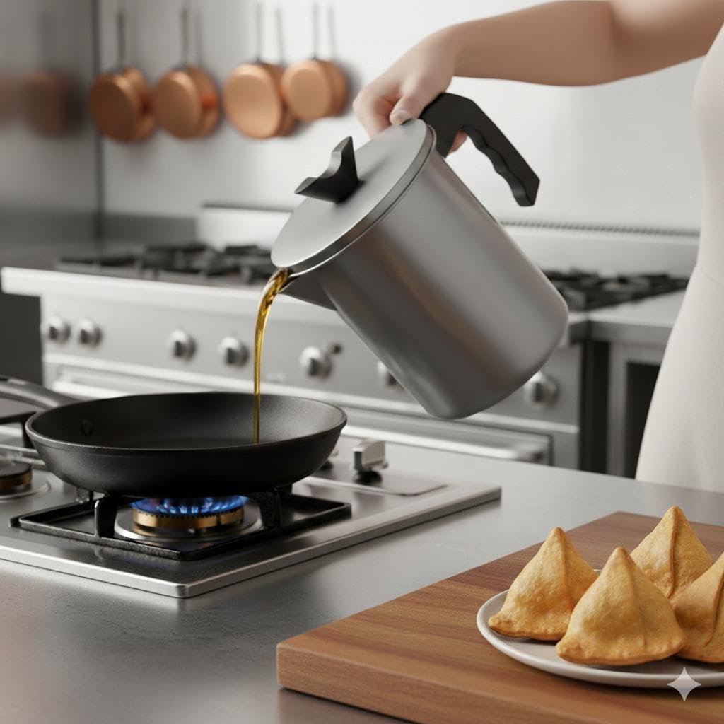 2L Oil Strainer Pot with Fine Mesh Filter – Stainless Steel Grease Keeper with Dust Lid, Non-Slip Base, and Easy-Grip Handle – Perfect for Frying Oil, Cooking Grease, and Kitchen Storage