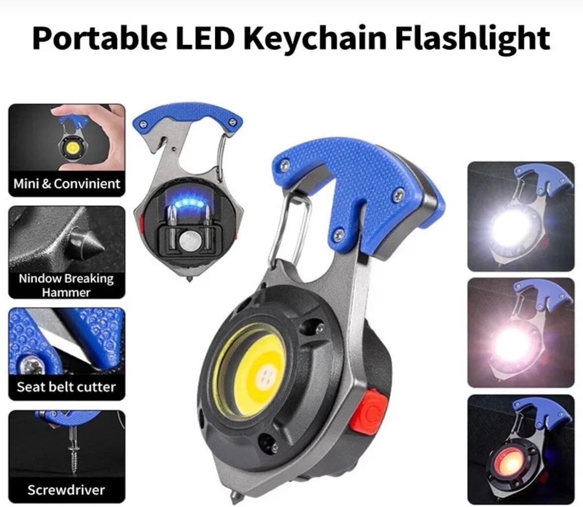 Multipurpose LED Rechargeable Keychain Light, 4-in-1 Multi-Tool, Emergency Safety Device, 6 Lighting Modes, Type-C Charging