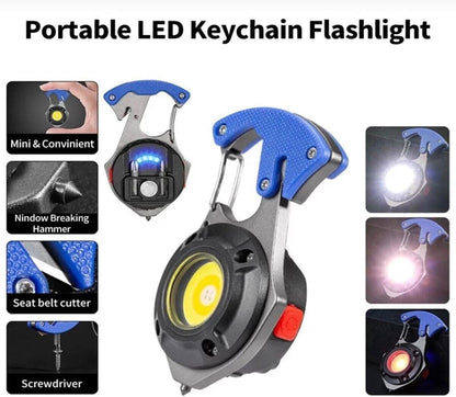 Multipurpose LED Rechargeable Keychain Light, 4-in-1 Multi-Tool, Emergency Safety Device, 6 Lighting Modes, Type-C Charging