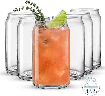 Premium Glass Tumblers, Clear, Drinking Glasses, 473ml, Set of 6, Modern Minimalist Design, Dishwasher Safe, for Water, Cocktails, Iced Tea