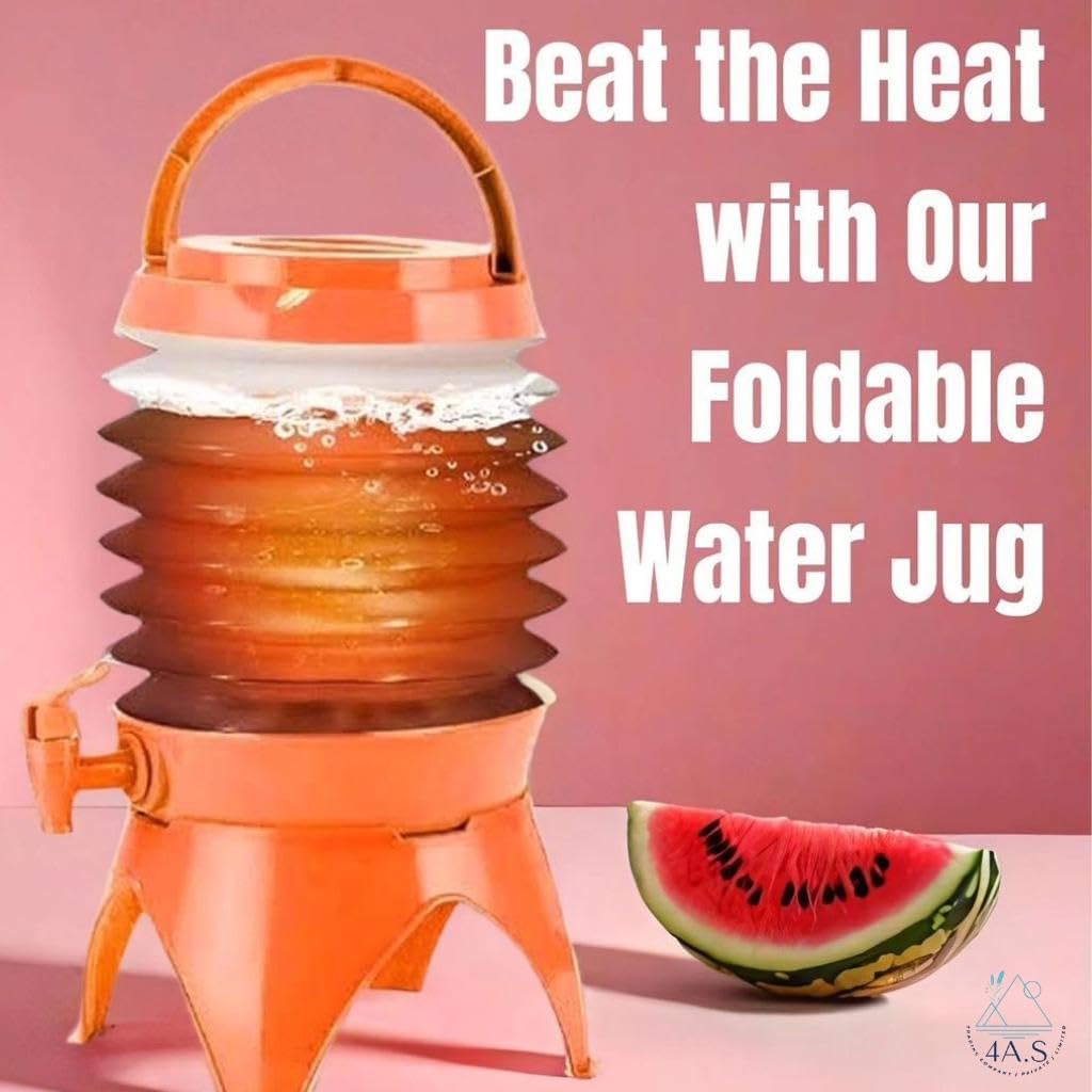 Kitchen Collapsible Water Dispenser with Tap, Orange, Portable Folding Beverage Container with Handle and Stand,5.5 L Capacity