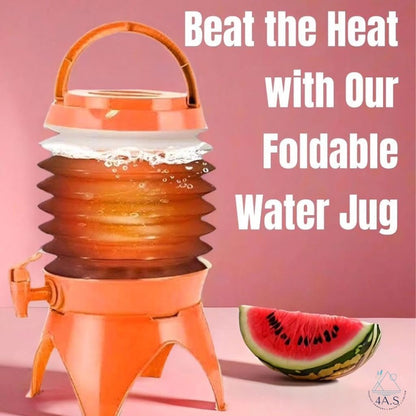 Kitchen Collapsible Water Dispenser with Tap, Orange, Portable Folding Beverage Container with Handle and Stand,5.5 L Capacity