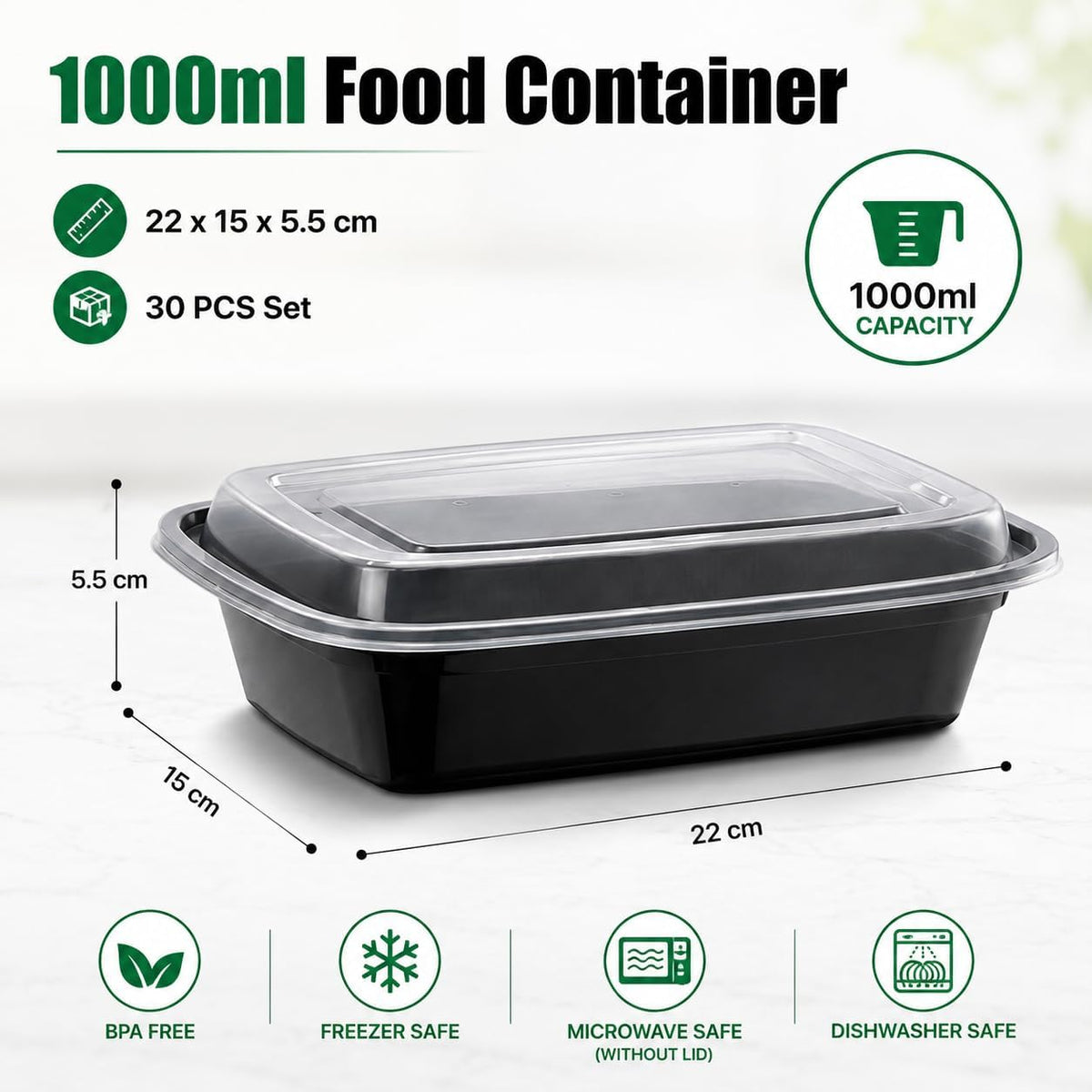 30 Pack Meal Prep Containers, Reusable Food Containers with Lids, 35 oz(1000 ml)