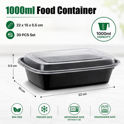30 Pack Meal Prep Containers, Reusable Food Containers with Lids, 35 oz(1000 ml)