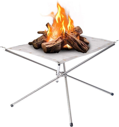 Portable Fire Pit Stand, Stainless SteeL, Foldable Outdoor Camping Fireplace, Washable Heat-Resistant Mesh, Collapsible Wood Burning Grate,72 * 72 * 55 CM