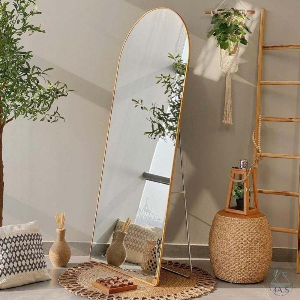 Extra Full Length Arched Mirror with Standing Holder, 155 * 45 Free Standing Floor Mirror, Large Oval Dressing Mirror with Aluminum Alloy Frame for Bedroom, Living Room, or Cloakroom
