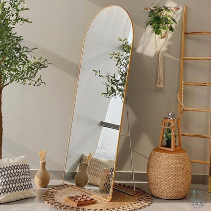 Extra Full Length Arched Mirror with Standing Holder, 155 * 45 Free Standing Floor Mirror, Large Oval Dressing Mirror with Aluminum Alloy Frame for Bedroom, Living Room, or Cloakroom