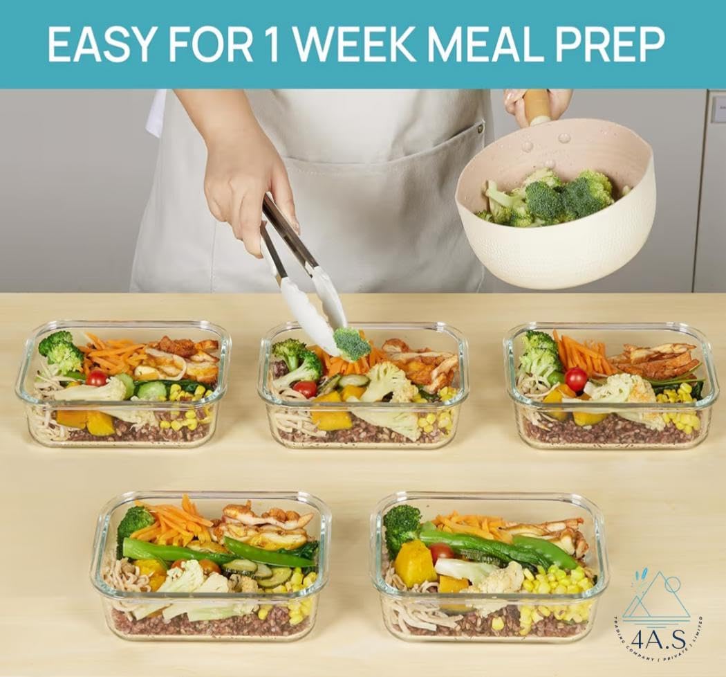 Glass Food Storage Containers with Lids, 3-Piece Set, 620 ml