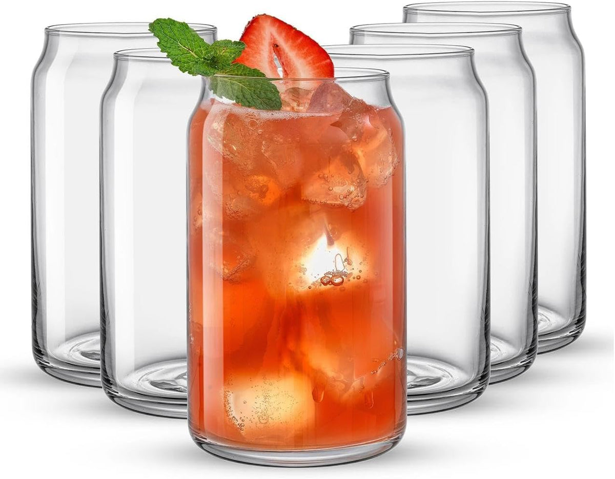 Premium Glass Tumblers, Clear, Drinking Glasses, 473ml, Set of 6, Modern Minimalist Design, Dishwasher Safe, for Water, Cocktails, Iced Tea
