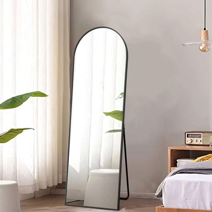 Luxury Full Length Standing Mirror, Arched Top, Black Metal Frame, 167cm x 55.5cm, Floor Mirror with Stand