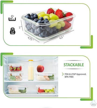 Glass Food Storage Containers with Lids, 3-Piece Set, 620 ml