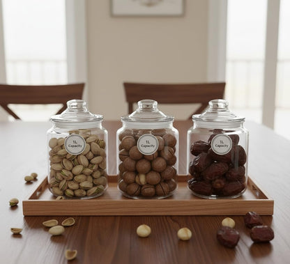 Clear Glass Storage Jars with Airtight Lids – Set of 3| 1 litres each,Ideal for Kitchen & Pantry Organization