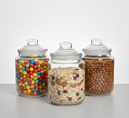 Clear Glass Storage Jars with Airtight Lids – Set of 3| 1 litres each,Ideal for Kitchen & Pantry Organization
